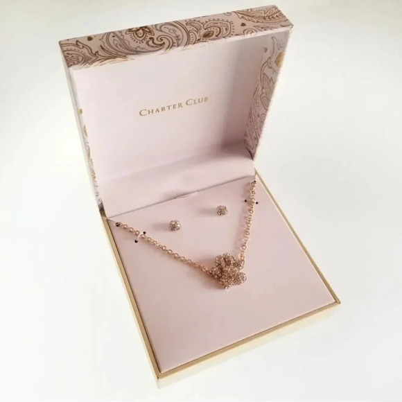 Charter Club Gold-Tone Pave Paw Pendant Necklace & Earrings Set - Picture 1 of 3